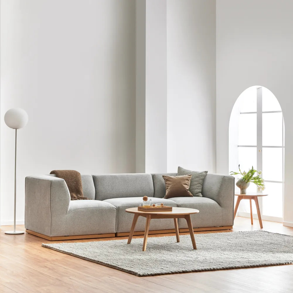 Walter Modular Sofa 3-Seater Tranquil Grey Fabric Solid American Oak