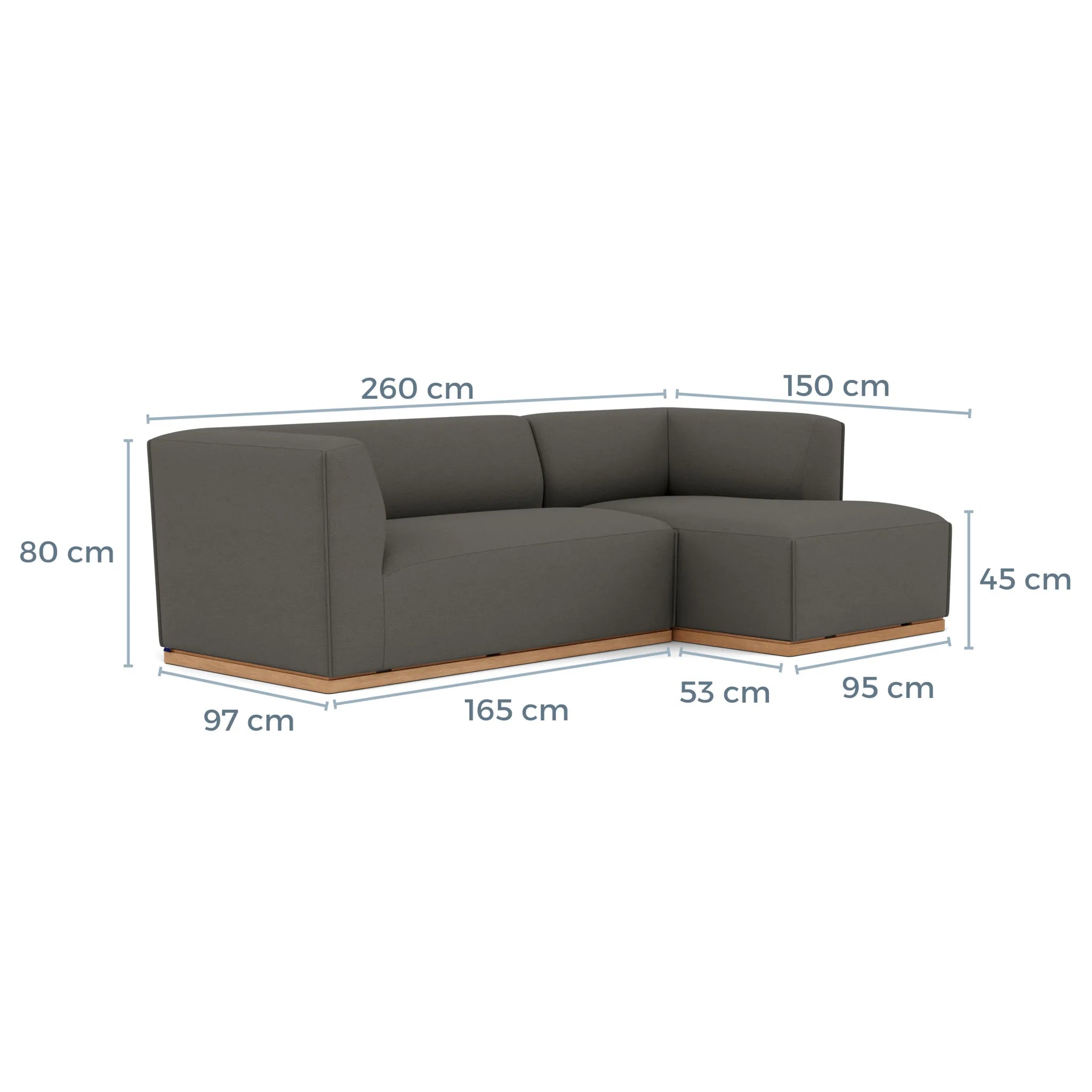 Walter Modular Sofa 3-Seater Right-Hand Chaise Quarry Grey Fabric Solid American Oak