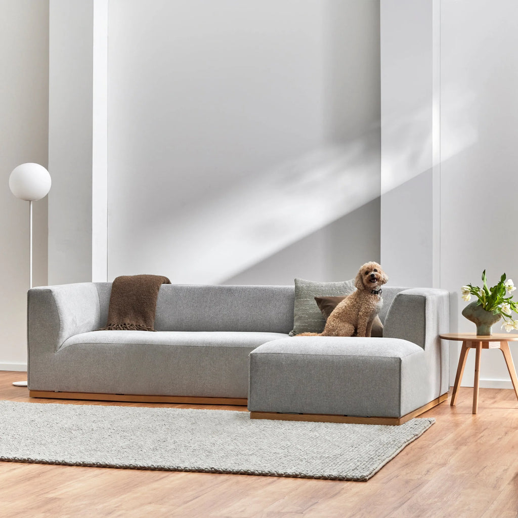 Walter Modular Sofa 3-Seater Right-Hand Chaise Tranquil Grey Fabric Solid American Oak