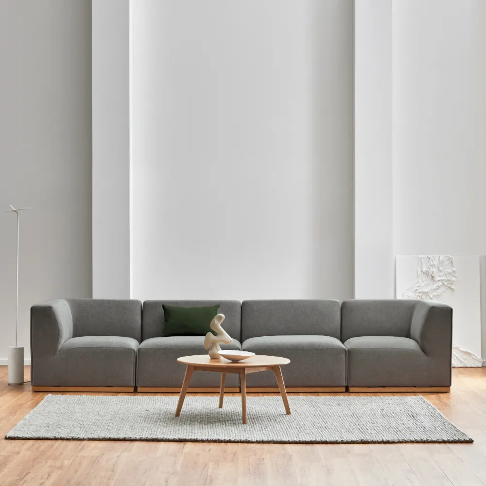 Walter Modular Sofa 4-Seater Quarry Grey Fabric Solid American Oak