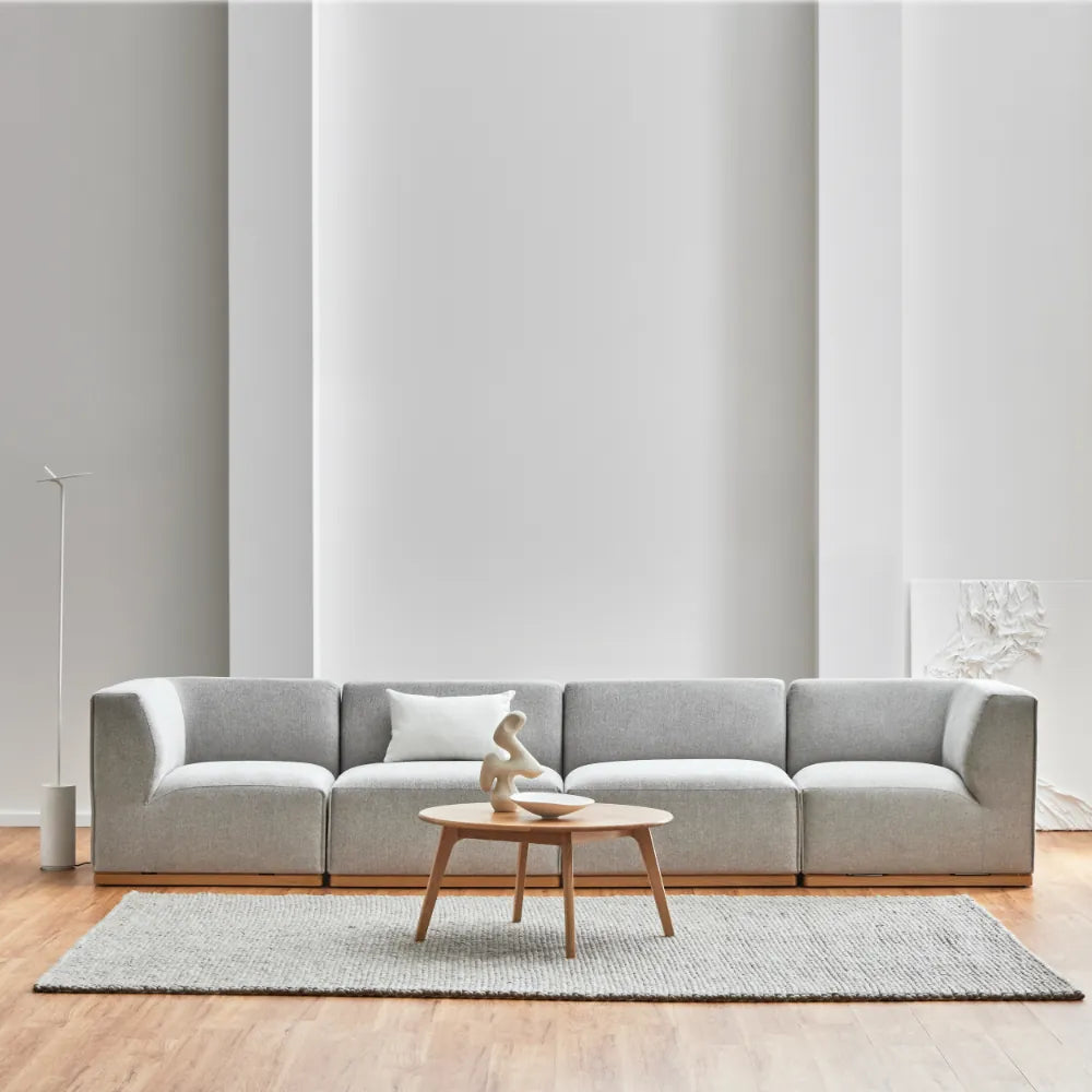 Walter Modular Sofa 4-Seater Tranquil Grey Fabric Solid American Oak