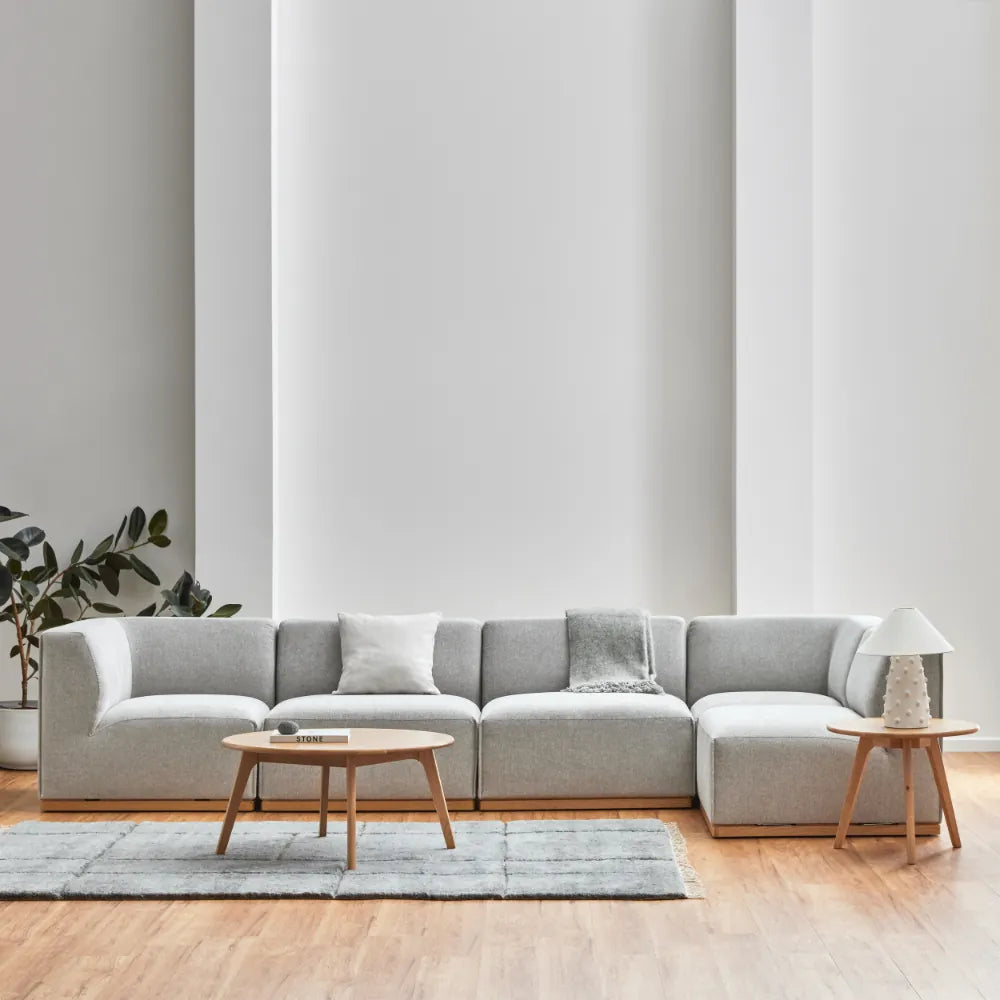 Walter Modular Sofa 5-Seater Corner Tranquil Grey Fabric Solid American Oak