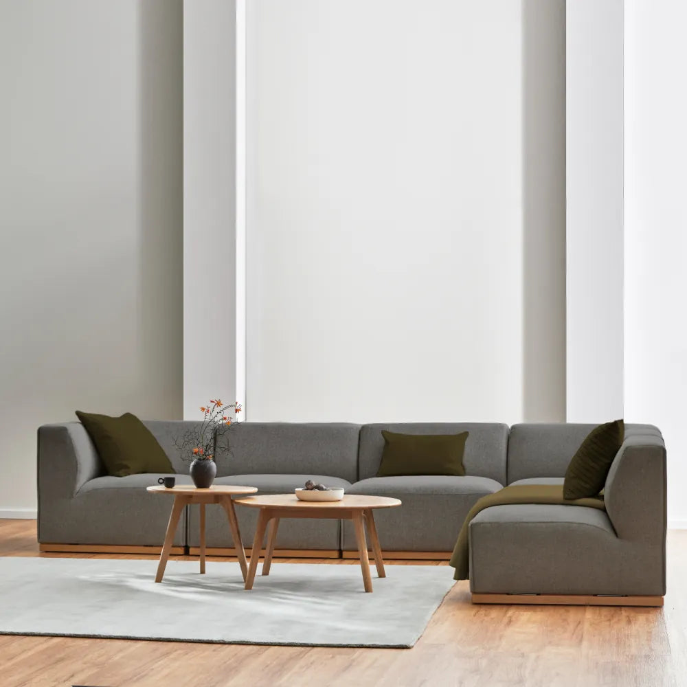 Walter Modular Sofa 6-Seater Corner Quarry Grey Fabric Solid American Oak