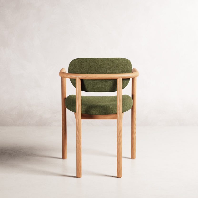 Lando Dining Chair - Solid American Oak with Aloe Green Fabric | 360 View - Frame 16