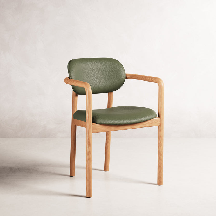Lando Dining Chair - Solid American Oak with Green Leather | 360 View - Frame 1