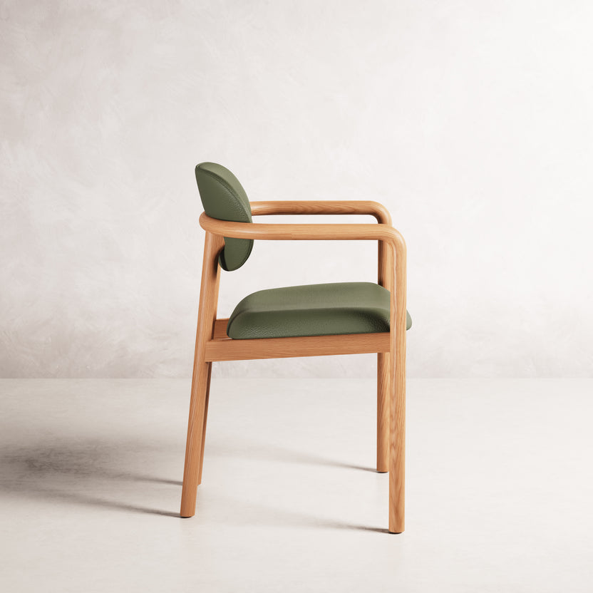 Lando Dining Chair - Solid American Oak with Green Leather | 360 View - Frame 7