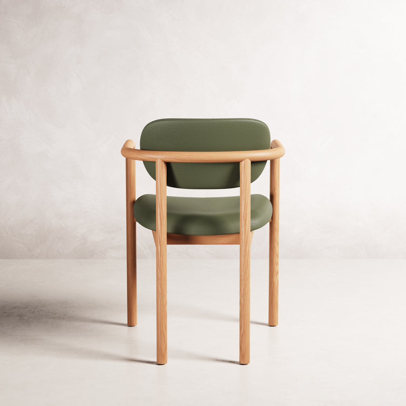 Lando Dining Chair - Solid American Oak with Green Leather | 360 View - Frame 16