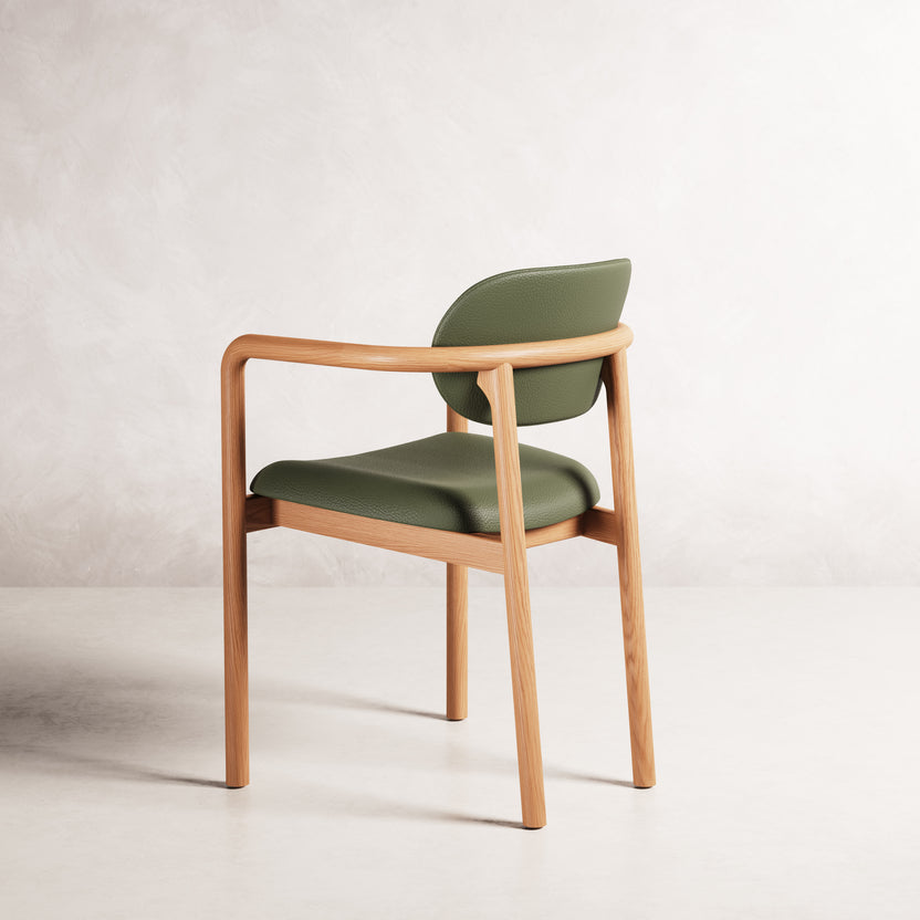 Lando Dining Chair - Solid American Oak with Green Leather | 360 View - Frame 21
