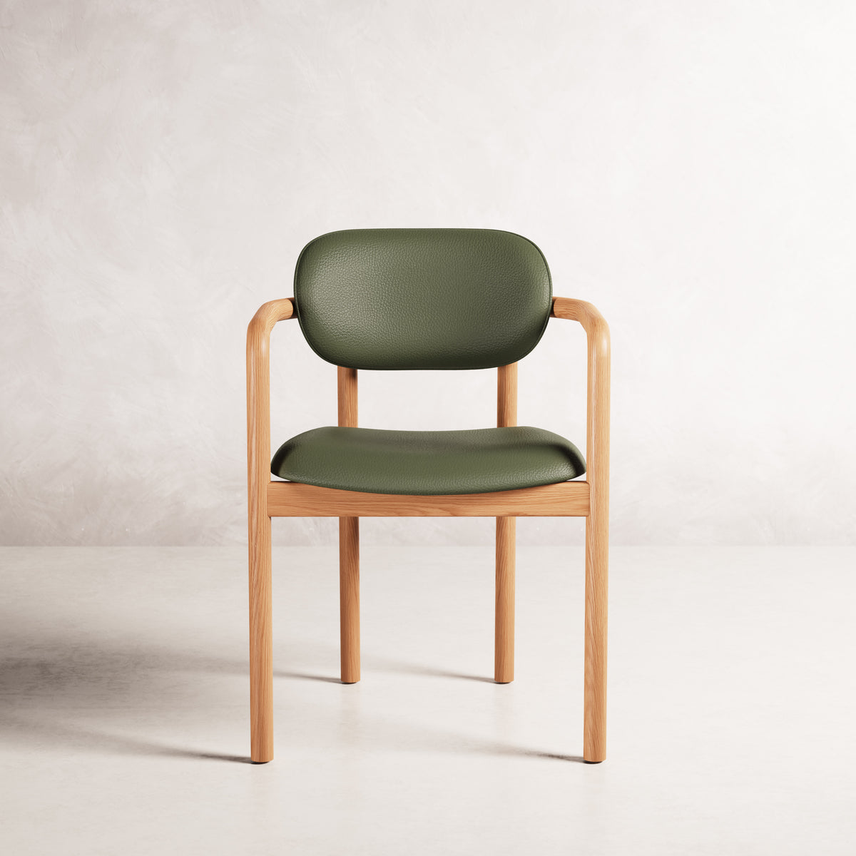 Lando Dining Chair - Solid American Oak with Green Leather | 360 View - Frame 34