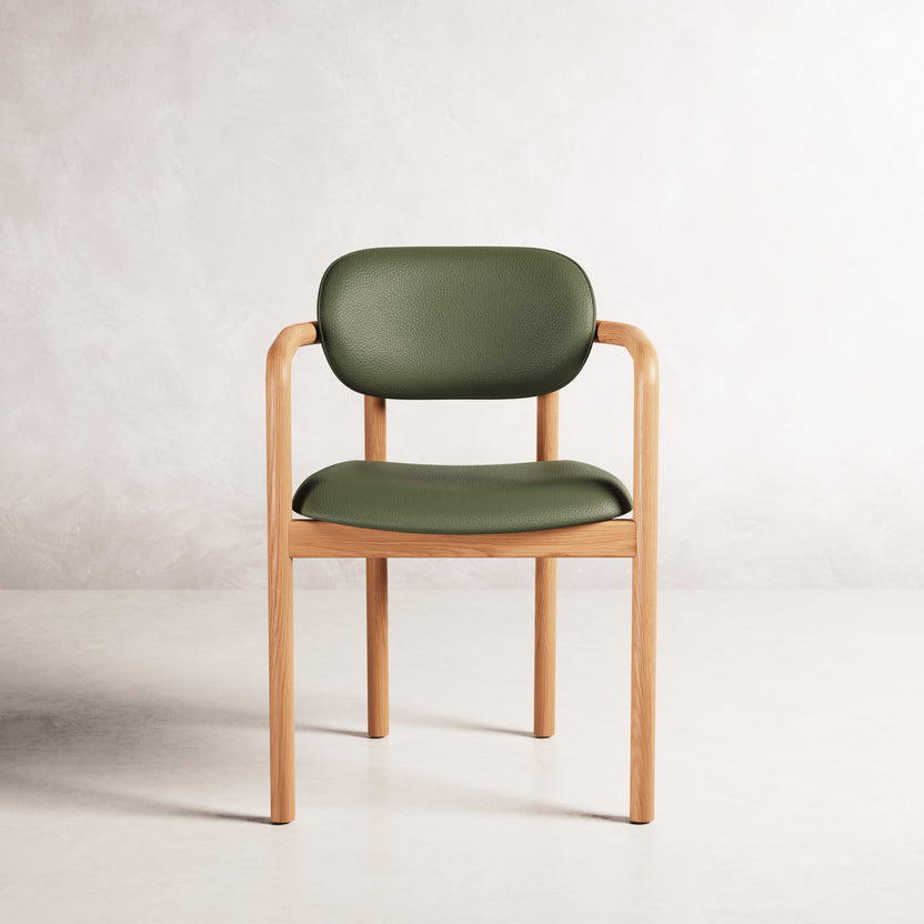 Lando Dining Chair - Solid American Oak with Green Leather | 360 View - Frame 34