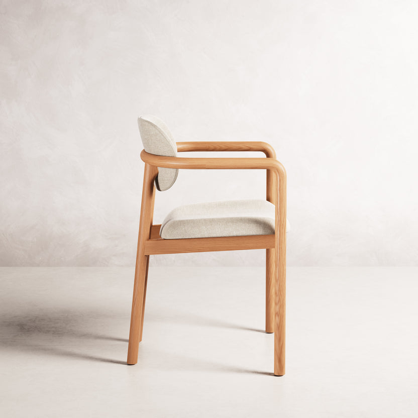 Lando Dining Chair - Solid American Oak with Oatmeal Beige Fabric | 360 View - Frame 7