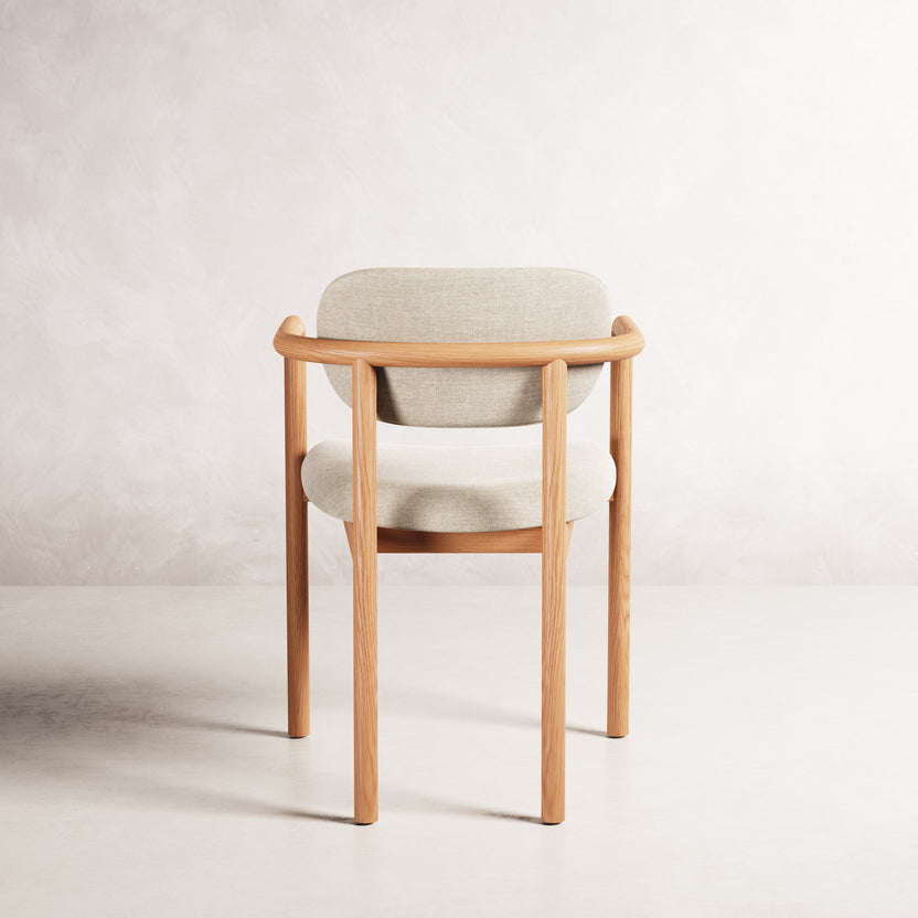 Lando Dining Chair - Solid American Oak with Oatmeal Beige Fabric | 360 View - Frame 16
