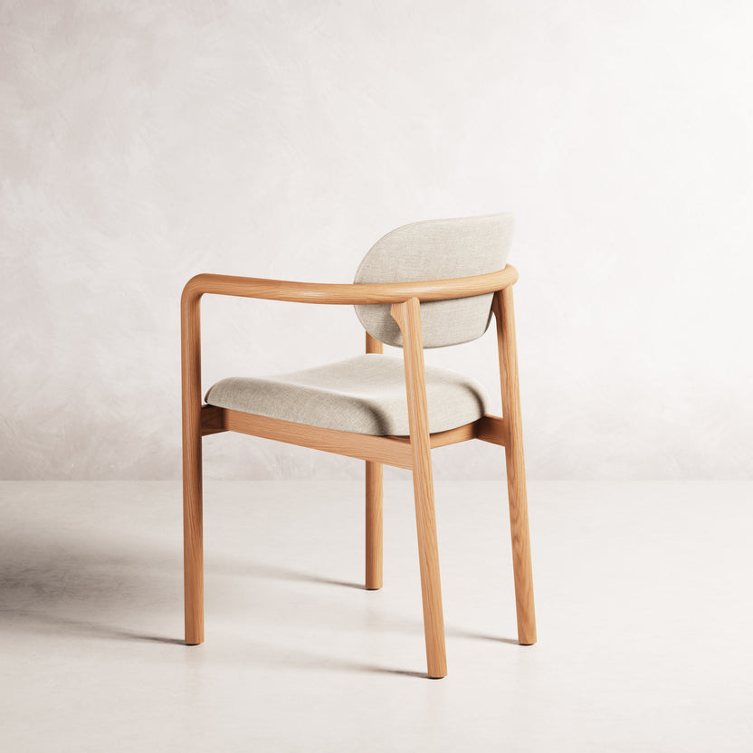 Lando Dining Chair - Solid American Oak with Oatmeal Beige Fabric | 360 View - Frame 21
