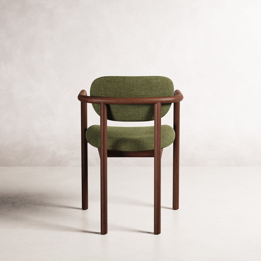 Lando Dining Chair - Solid American Walnut with Aloe Green Fabric | 360 View - Frame 16