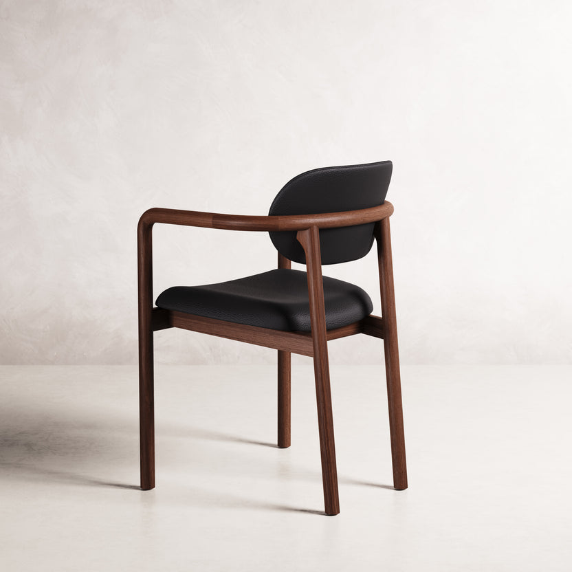 Lando Dining Chair - Solid American Walnut with Black Leather | 360 View - Frame 21