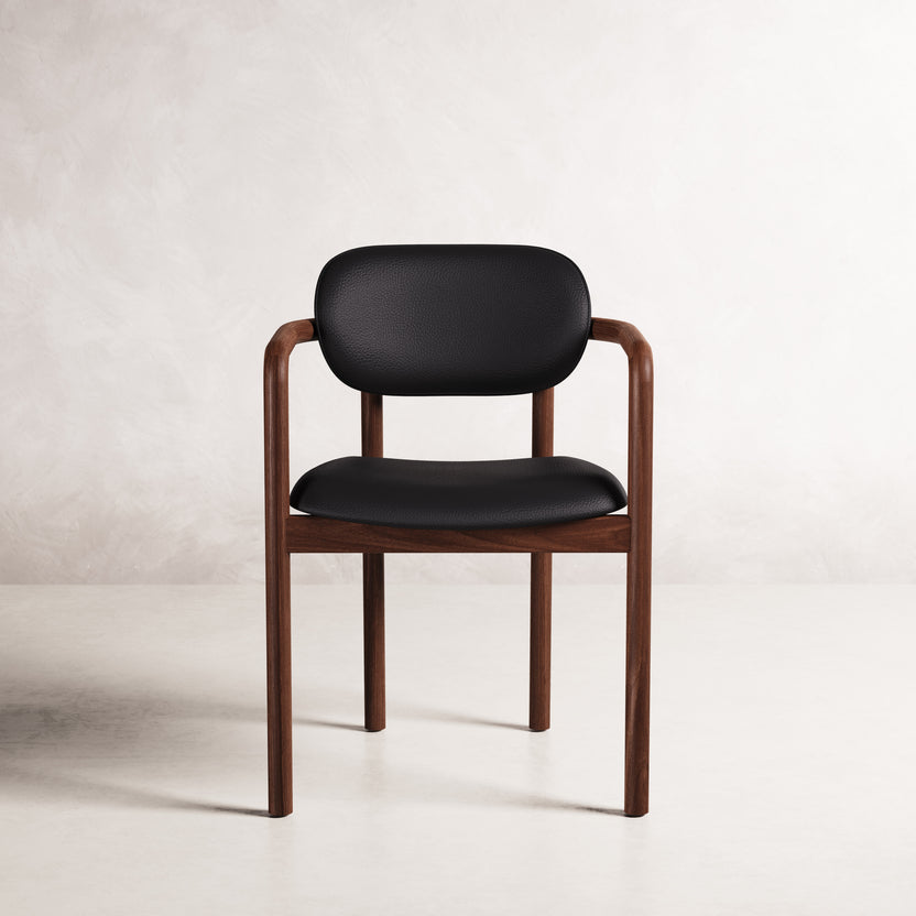 Lando Dining Chair - Solid American Walnut with Black Leather | 360 View - Frame 34