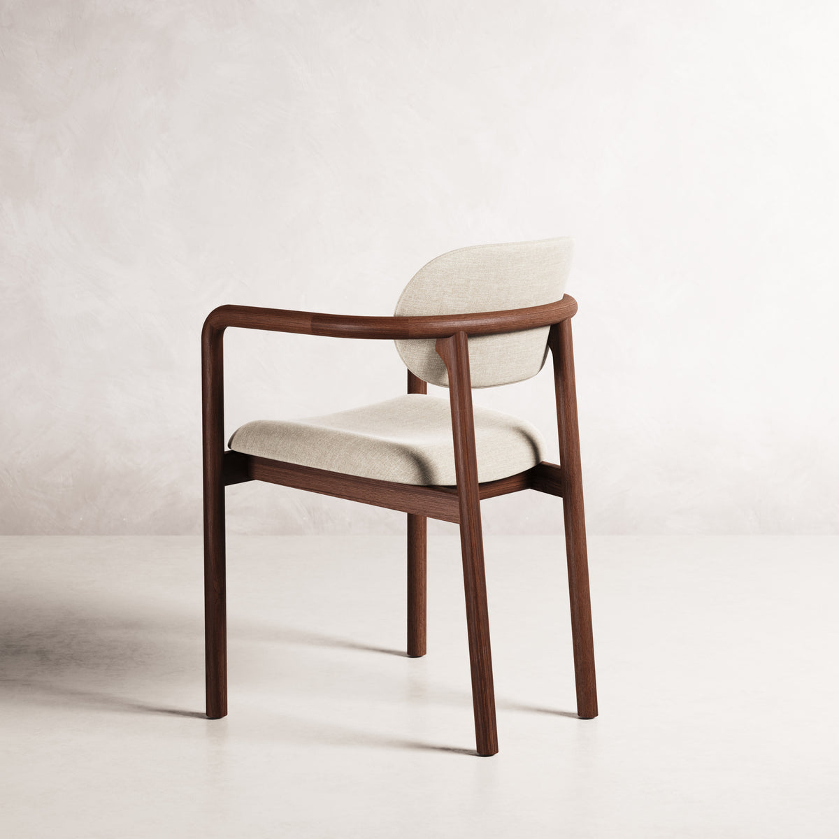 Lando Dining Chair - Solid American Walnut with Oatmeal Beige Fabric | 360 View - Frame 21