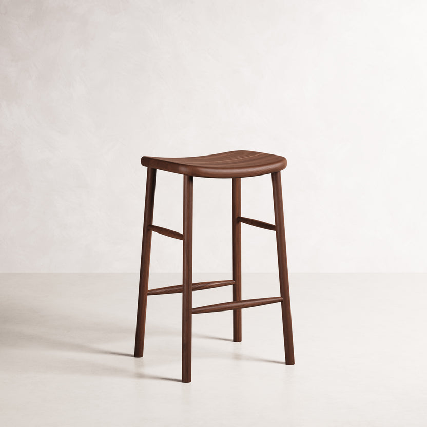 Luno Bar Stool - Solid American Walnut with Solid Seat | 360 View - Frame 1