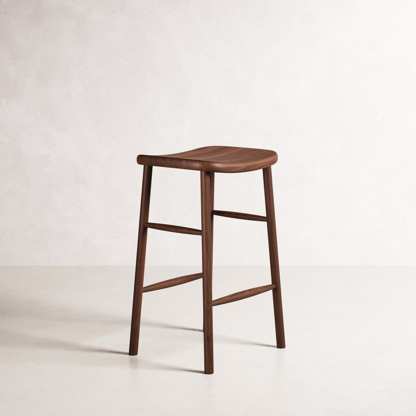 Luno Bar Stool - Solid American Walnut with Solid Seat | 360 View - Frame 21