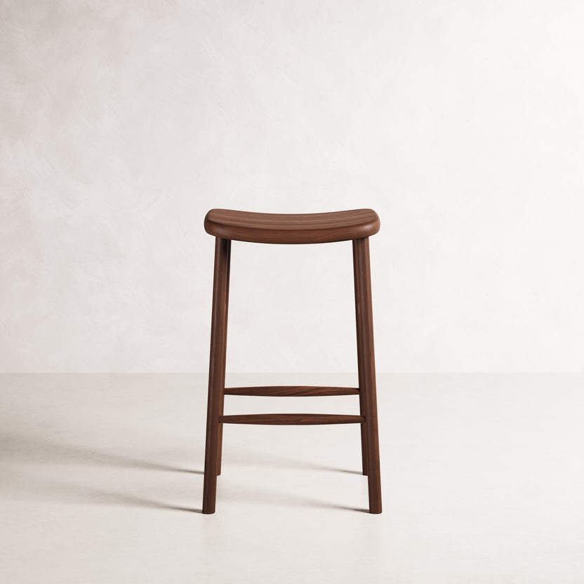Luno Bar Stool - Solid American Walnut with Solid Seat | 360 View - Frame 34