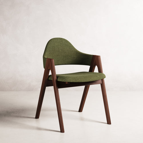 Nestor II Dining Chair - Solid American Walnut with Aloe Green Fabric | 360 View - Frame 1