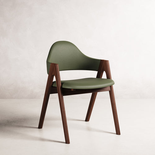Nestor II Dining Chair - Solid American Walnut with Green Leather | 360 View - Frame 1