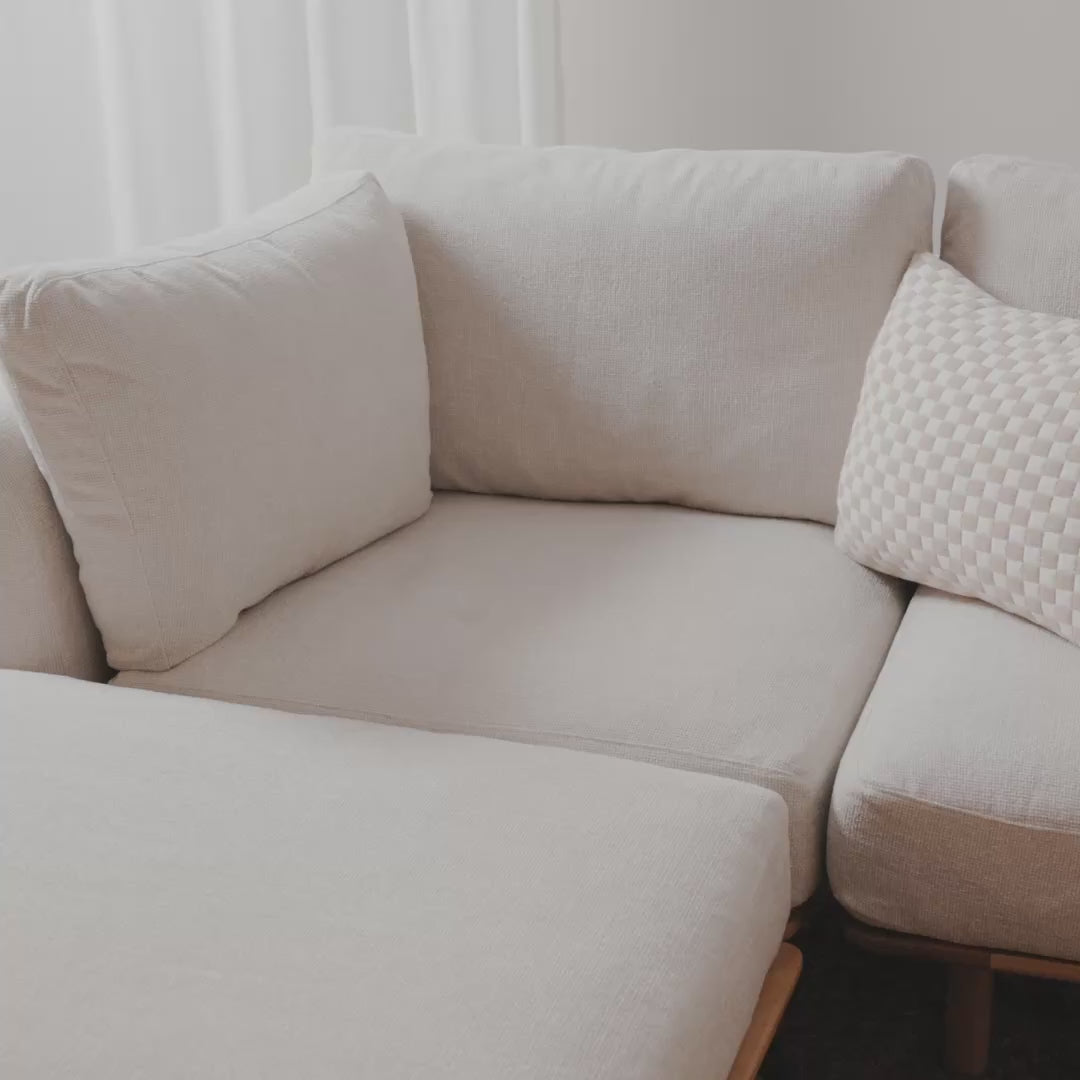 Anika Modular Sofa 2-Seater Chaise Ivory Beige Fabric Solid American Oak