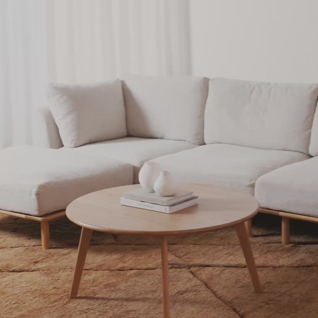 Anika Modular Sofa 3-Seater Ivory Beige Fabric Solid American Oak